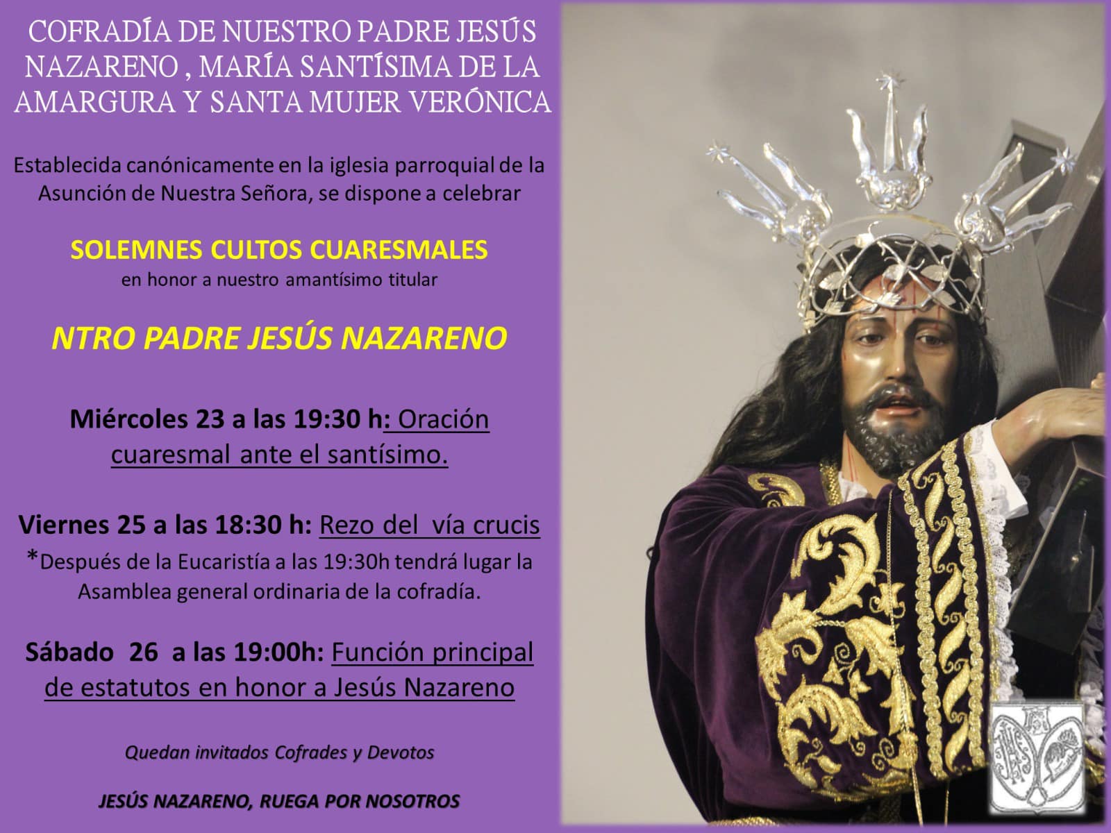 Actos cuaresmales Cofradía Ntro. Padre Jesús y la Amargura