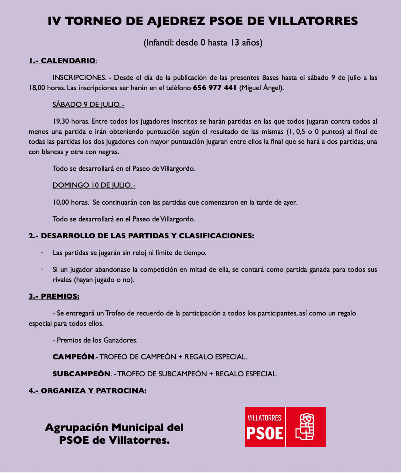 IV Torneo de Ajedrez PSOE de Villatorres