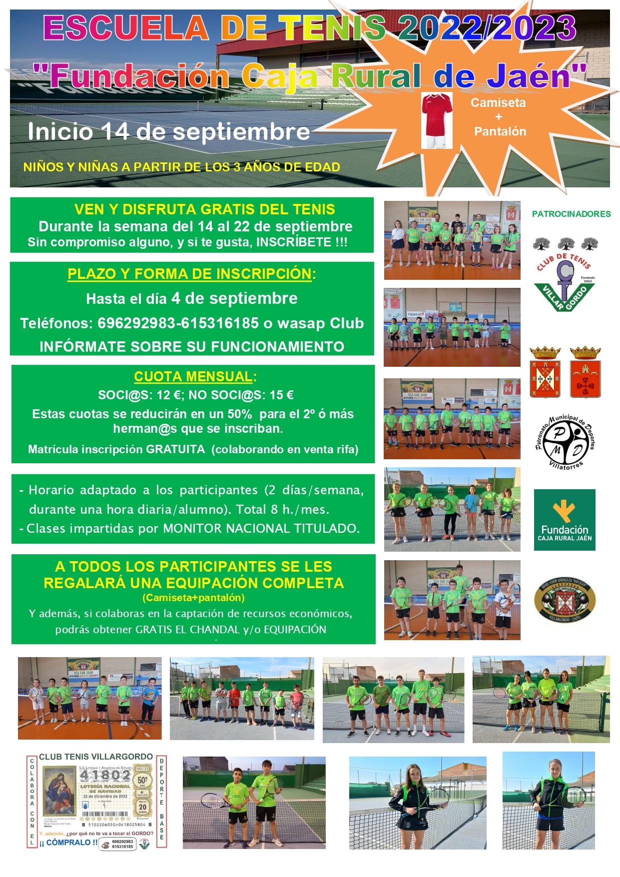 Abierta la inscripción a la Escuela de Tenis 2022/2023