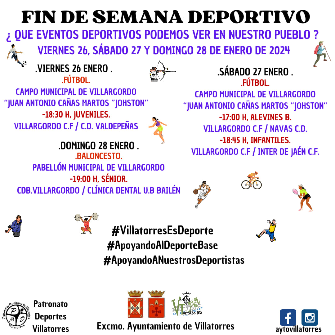 Fin de semana deportivo del 26 al 28 de enero