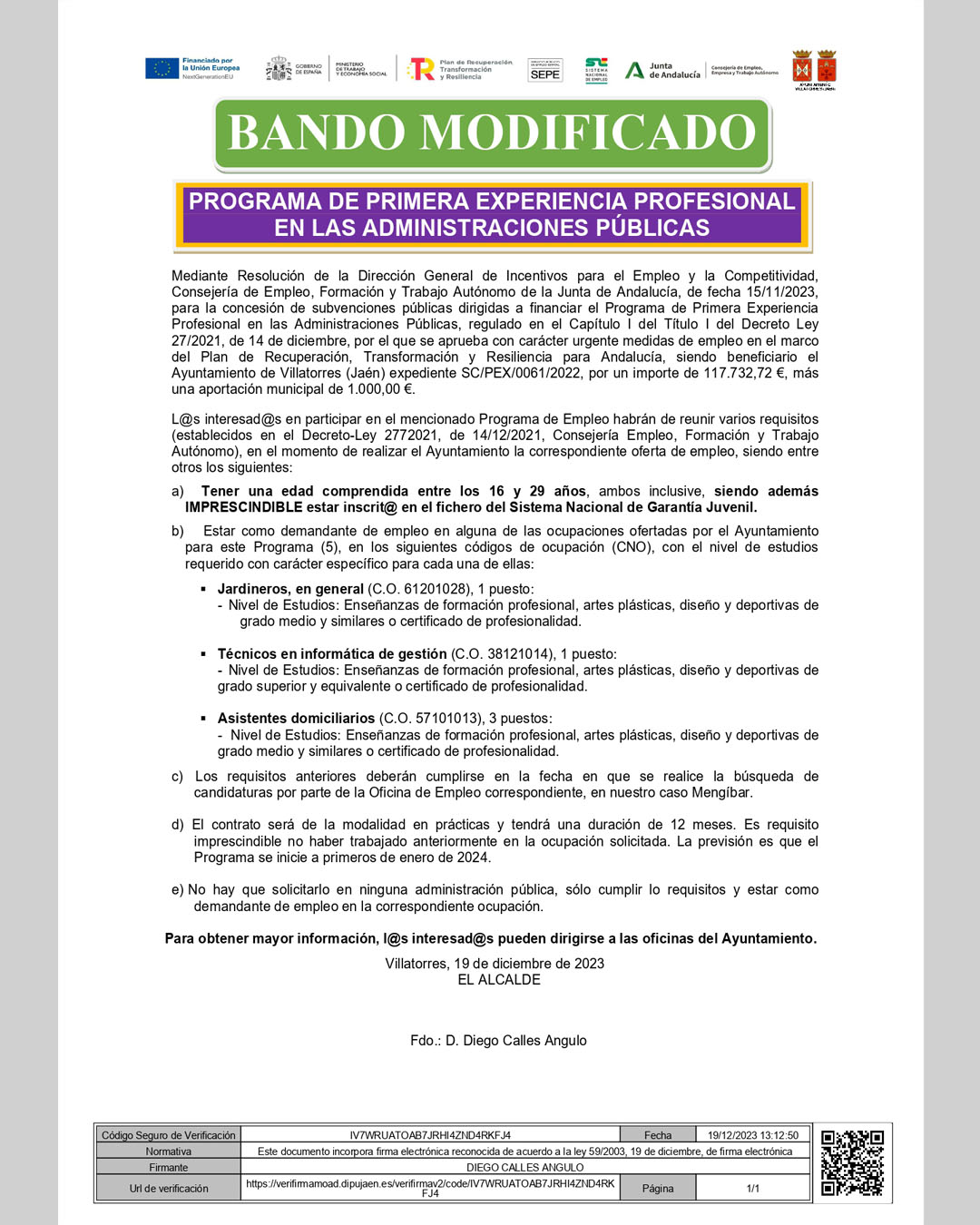 Programa de primeras experiencias profesionales para el empleo