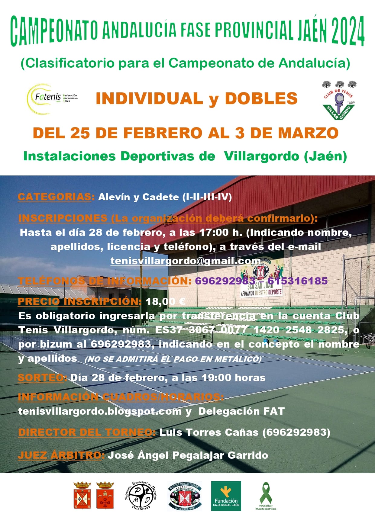 Abierta la inscripción al Campeonato de Tenis Andalucía Fase Provincial Jaén