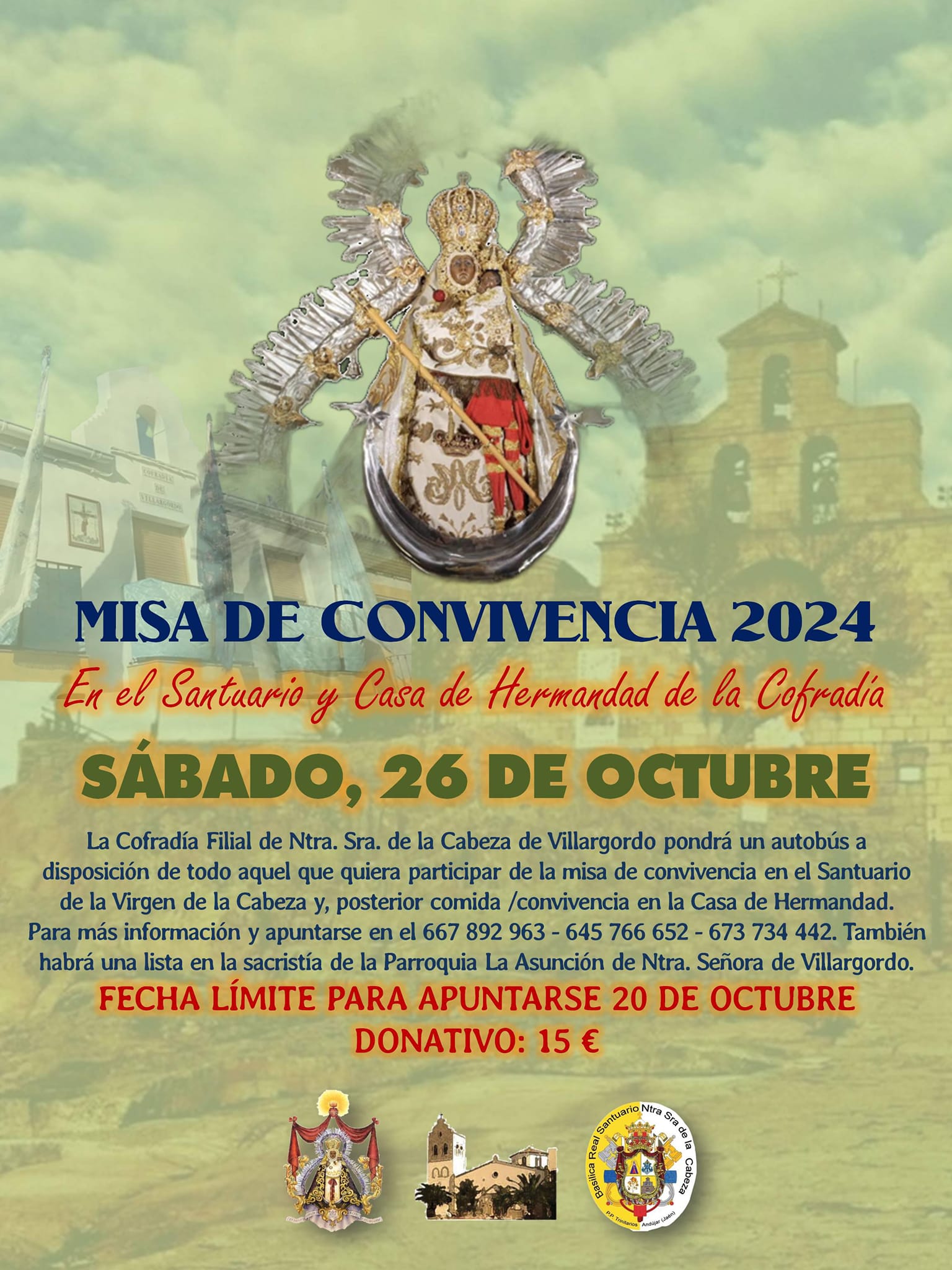 Abierto el plazo de inscripción a la Misa Convivencia en el Santuario de la Virgen de la Cabeza