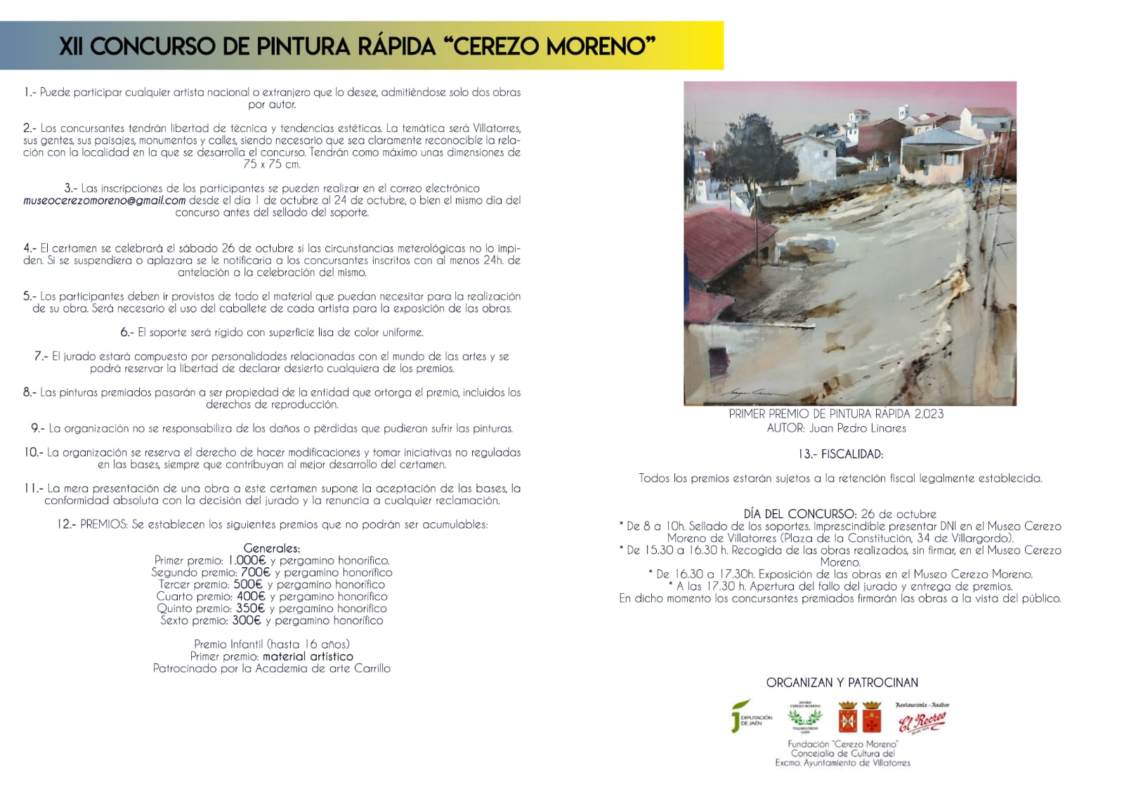 Abierto el plazo de inscripción al XII Concurso de Pintura Rápida Cerezo Moreno
