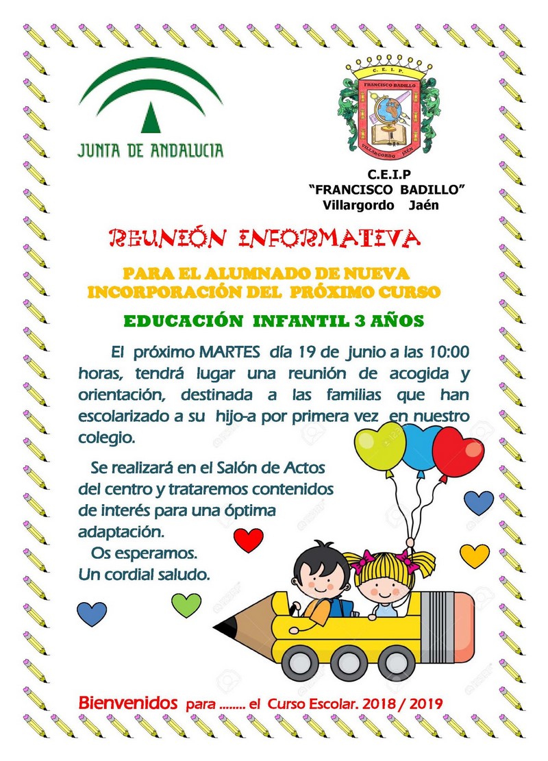 Reunión informativa para los nuevos alumnos del CEIP Francisco Badillo curso 2018-2019