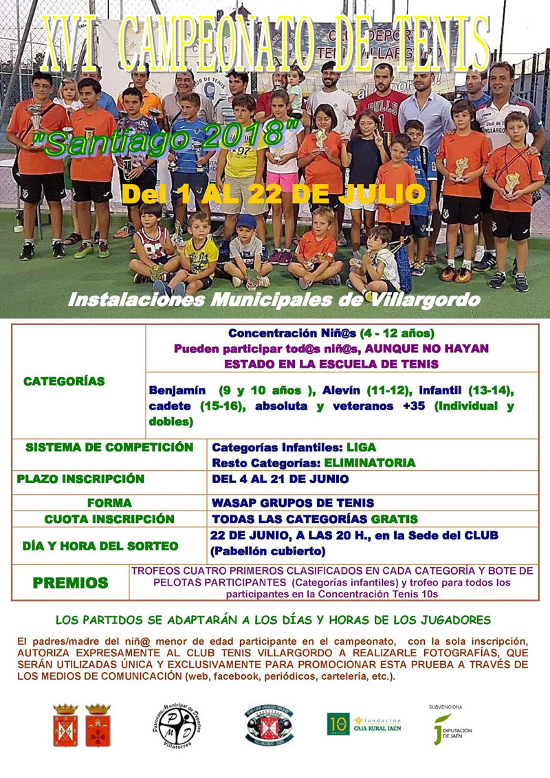 Últimos días de inscripción en el XVI Campeonato de Tenis Santiago 2018